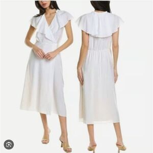 Vince White Ruffle Sleeve Midi Dress Size M NWT $445 Lyocell Blend Summer
